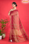 Pondicherry Khadi Cotton, Handloom Saree with Traditional Design in Light And Deep Brown