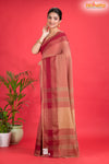 Pondicherry Khadi Cotton, Handloom Saree with Traditional Design in Light And Deep Brown