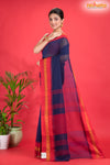 Pondicherry Khadi Cotton, Handloom Saree with Traditional Design in Blue Red