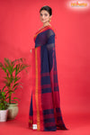 Pondicherry Khadi Cotton, Handloom Saree with Traditional Design in Blue Red