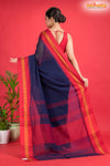 Pondicherry Khadi Cotton, Handloom Saree with Traditional Design in Blue Red