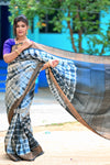 Tussar Shibori Print Silk Saree in Whitish Brown Colour - Handwoven