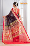 Pure Silk Paithani with black body with sea red Pallu