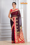 Pure Silk Paithani with black body with sea red Pallu