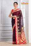 Pure Silk Paithani with black body with sea red Pallu
