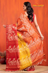 PURE PRINTED TUSSAR SILK YELLOW RED