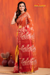 PURE PRINTED TUSSAR SILK YELLOW RED