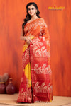 PURE PRINTED TUSSAR SILK YELLOW RED