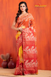PURE PRINTED TUSSAR SILK YELLOW RED