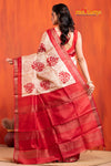 PURE PRINTED TUSSAR SILK WHITE RED