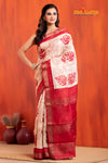PURE PRINTED TUSSAR SILK WHITE RED