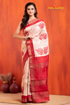 PURE PRINTED TUSSAR SILK WHITE RED