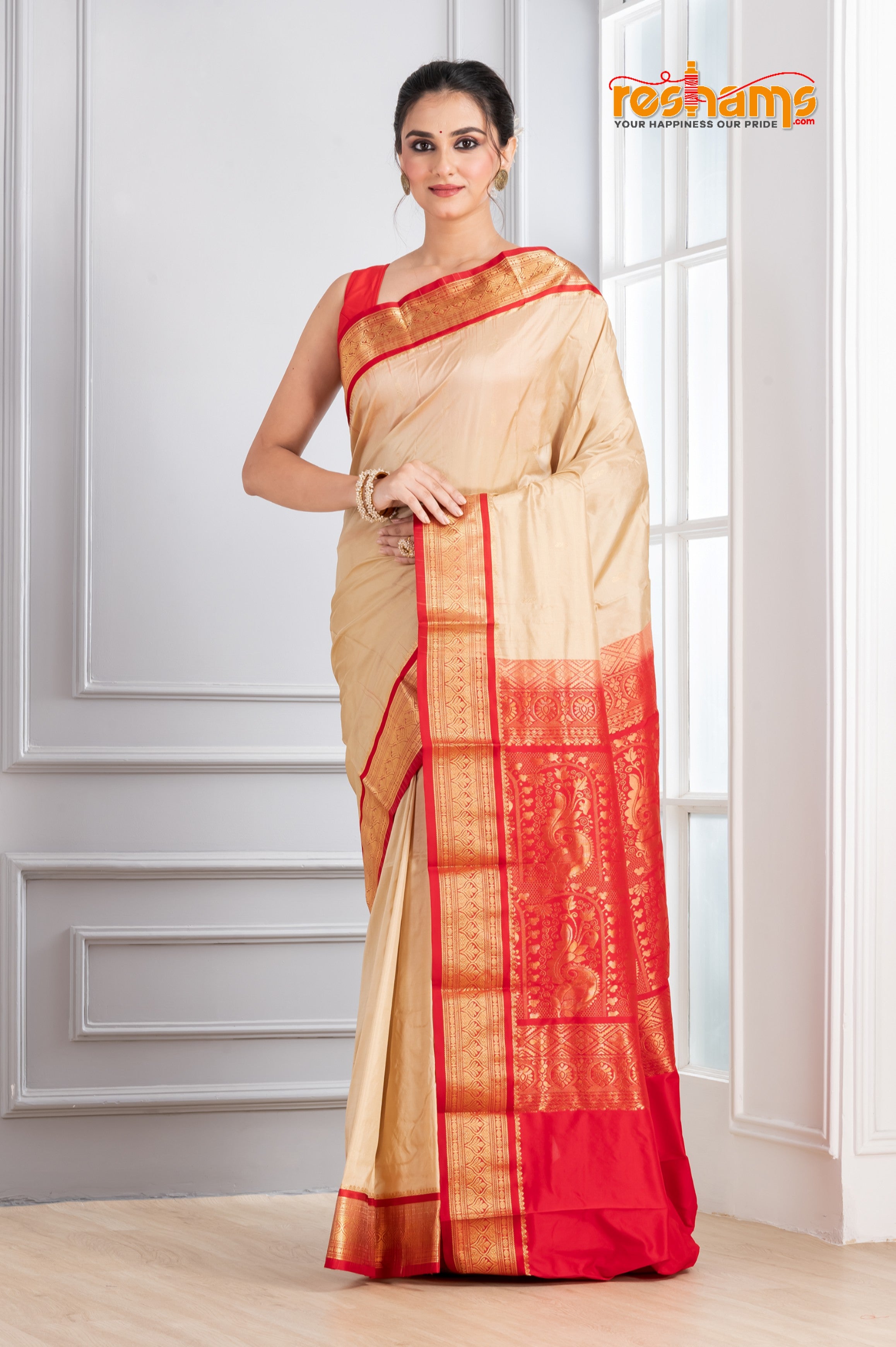 Kanjivaram Pure Silk White Red