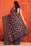 Tussar Kantha Stitch with red black hand paint kalka motif