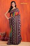Tussar Kantha Stitch with red black hand paint kalka motif