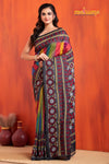 Tussar Kantha Stitch with red black hand paint kalka motif