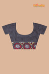 Tussar Kantha Stitch with red black hand paint kalka motif