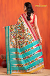 Vidarbha Pure Tussar White Sea Green Kalamkari