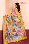 Tussar Kantha Stitch with golden purple hand paint radha krishna motif