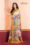 Tussar Kantha Stitch with golden purple hand paint radha krishna motif