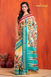 Vidarbha Pure Tussar White Sea Green Kalamkari