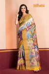 Tussar Kantha Stitch with golden purple hand paint radha krishna motif