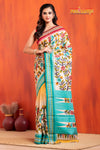 Vidarbha Pure Tussar White Sea Green Kalamkari