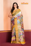 Tussar Kantha Stitch with golden purple hand paint radha krishna motif