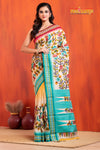 Vidarbha Pure Tussar White Sea Green Kalamkari