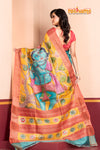 Tussar Kantha Stitch with yellow sky hand paint gopala motif