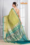 Pure Silk Paithani with green body with sea green Pallu