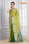 Pure Silk Paithani with green body with sea green Pallu