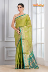 Pure Silk Paithani with green body with sea green Pallu