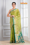 Pure Silk Paithani with green body with sea green Pallu
