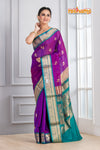 Pure Silk Paithani with Off purple body with green Pallu
