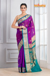 Pure Silk Paithani with Off purple body with green Pallu