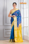 Pure Silk Paithani with Off blue body with yellow Pallu