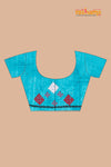 Tussar Kantha Stitch With Blue Sky Hand Paint Big Flower Motif