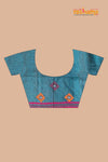 Tussar Kantha Stitch With Orange Green Hand Paint Big Flower Motif
