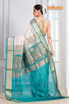 Pure Silk Paithani with Off White body with pista green Pallu