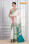 Pure Silk Paithani with Off White body with pista green Pallu