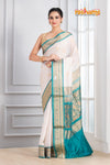 Pure Silk Paithani with Off White body with pista green Pallu