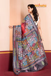Tussar Kantha Stitch With Red Black Hand Paint Big Flower Motif