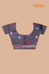 Tussar Kantha Stitch With Red Black Hand Paint Big Flower Motif