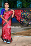 Tussar Shibori Kalamkari Silk Saree in Red Colour - Handwoven