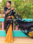 Mul Cotton Digital Print Saree – Black Yellow