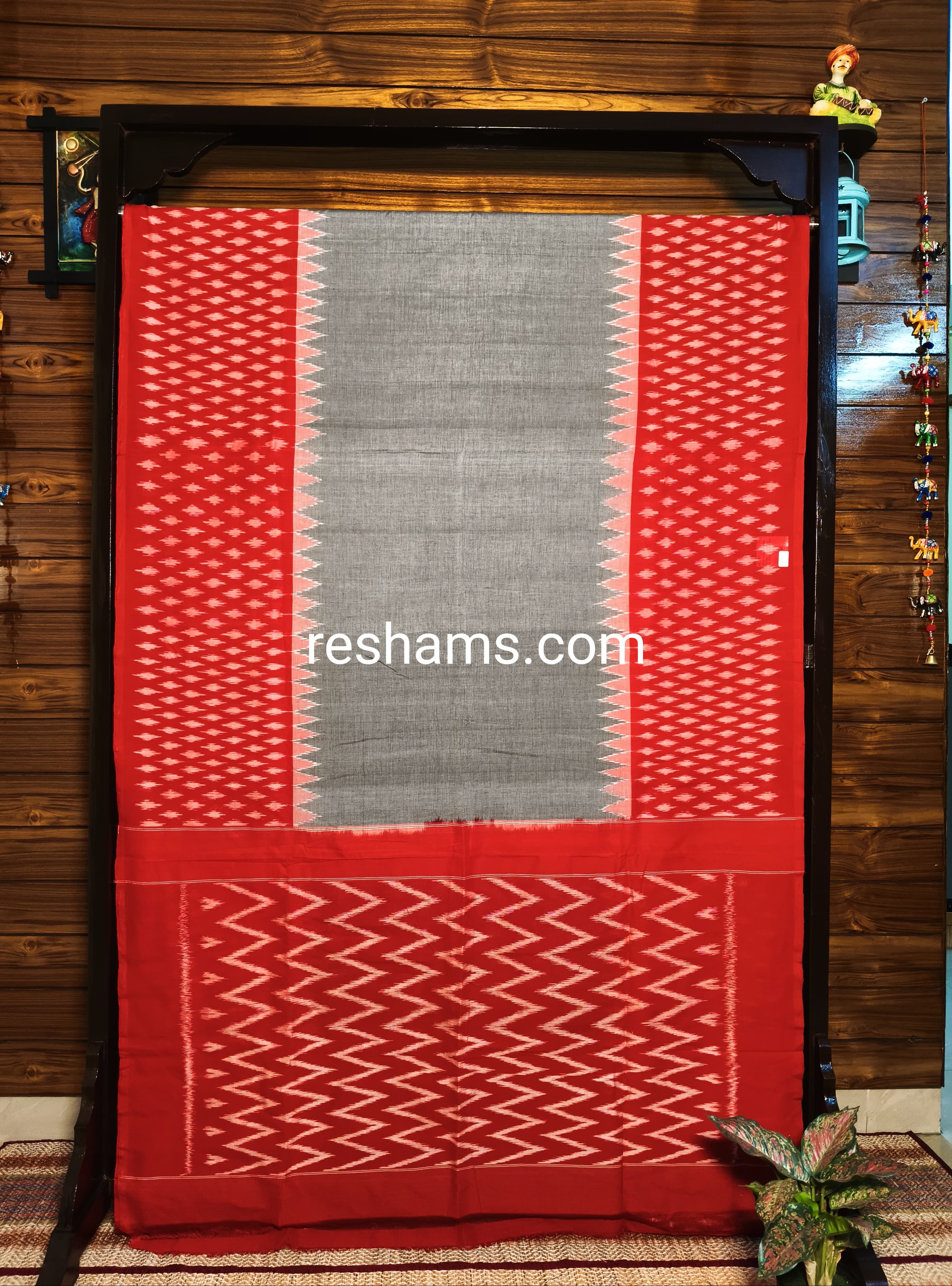 Pure Sambalpuri Ikkat Kotki Cotton Saree -  Colour Brick Red