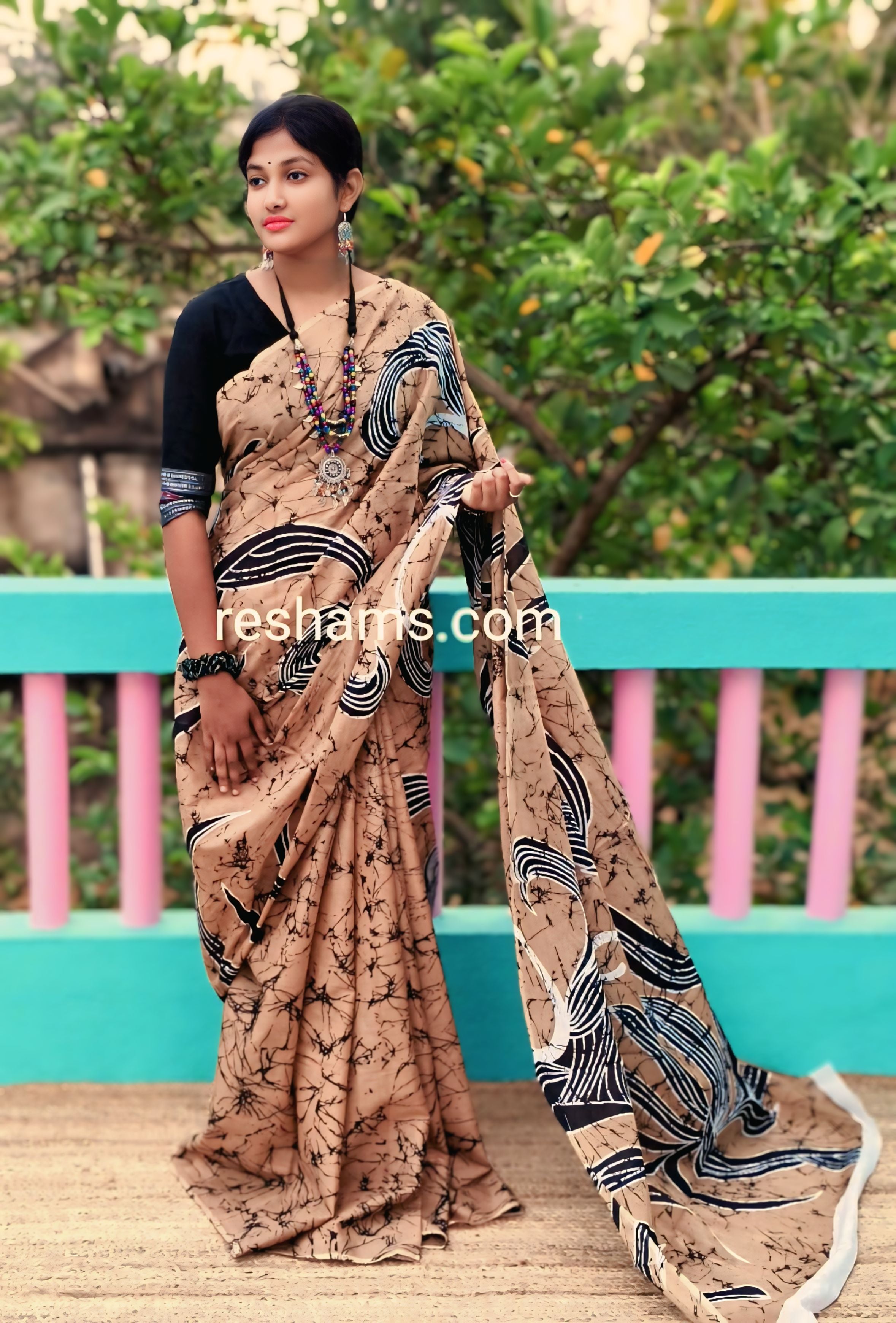 Mul Cotton Digital Print Saree – Peach