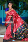 Tussar Shibori Kalamkari Silk Saree in Red Colour - Handwoven