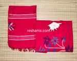 Pure Cotton Jamdani work Handwoven unstitched suit in Red
